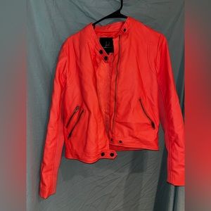 Bright peachy pink pleather jacket